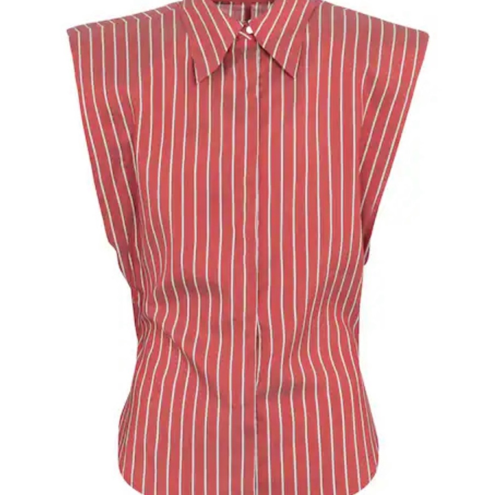 Striped Sleeveless Button-Up Blouse